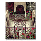Crimson Red Spiderweb Floral Arch Rug