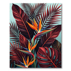 Vibrant Red Tropical Bird of Paradise Leaves Rug