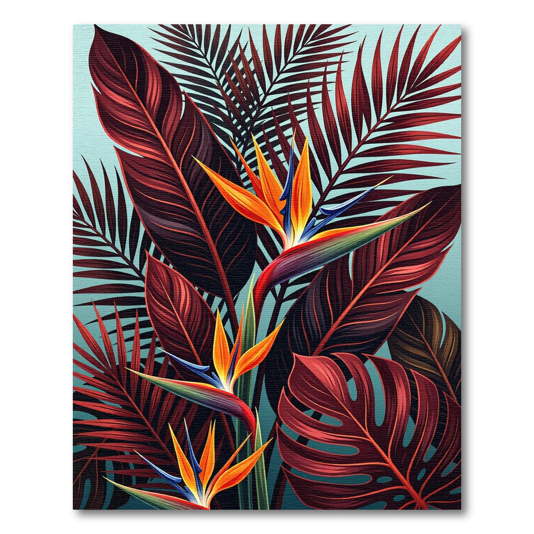 Vibrant Red Tropical Bird of Paradise Leaves Rug