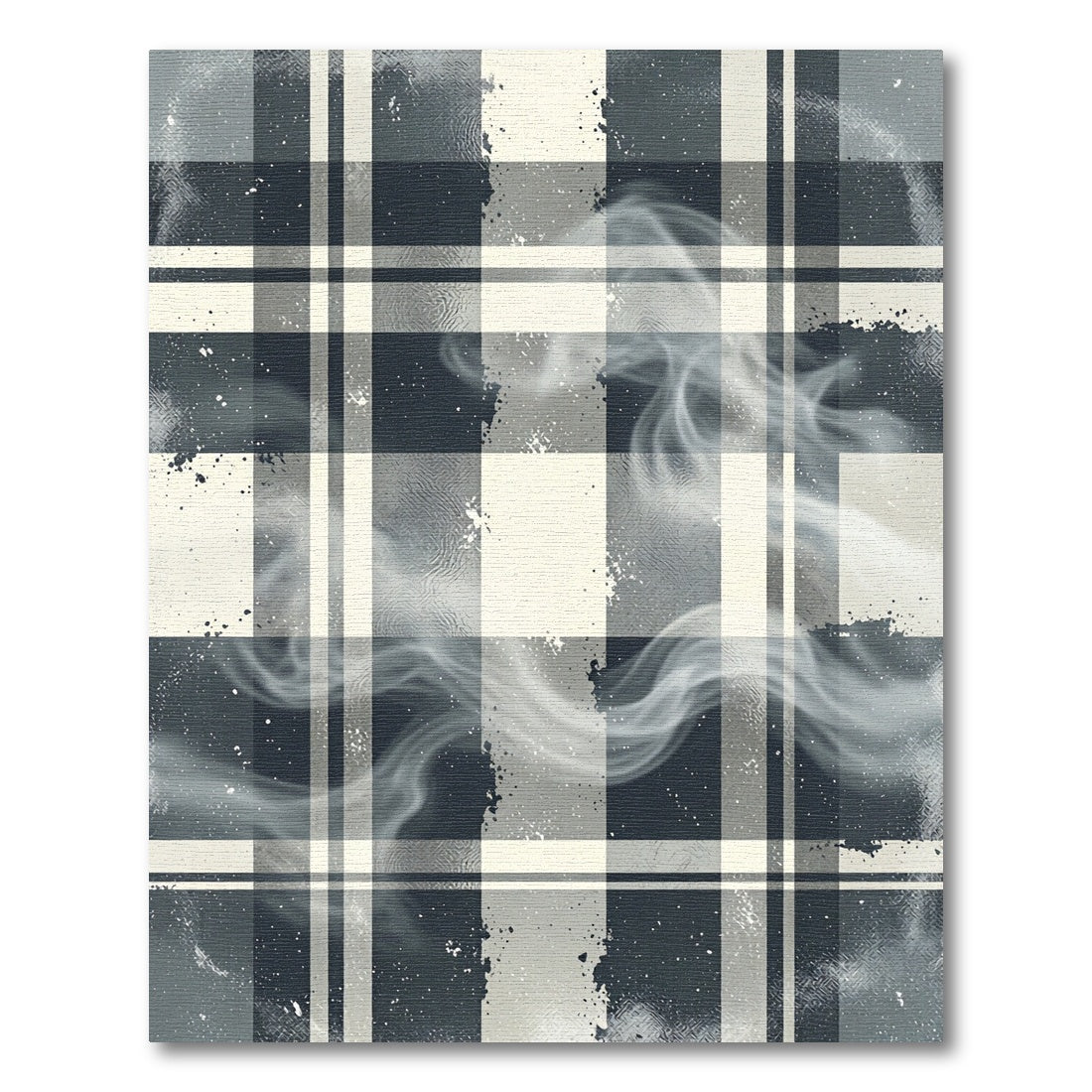 Smoky Charcoal Plaid Abstract Grid Rug