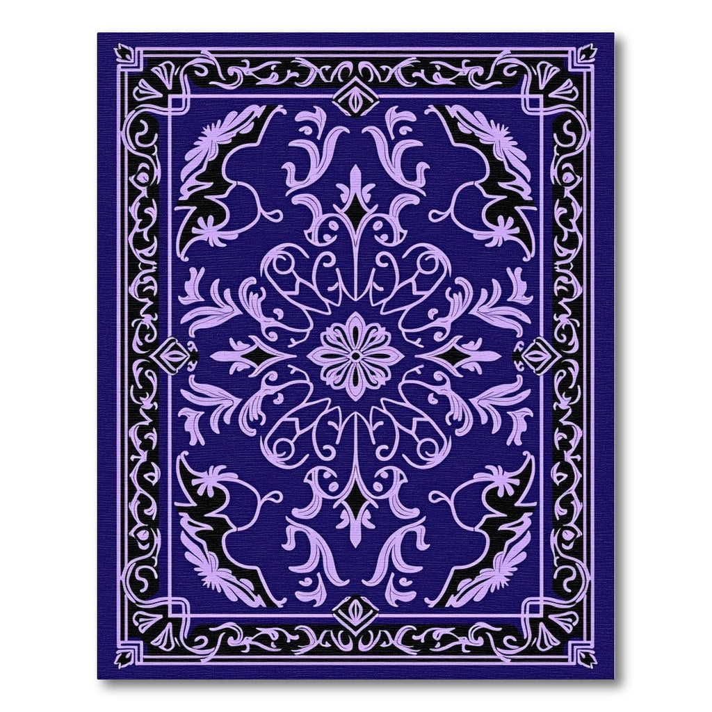 Deep Blue Lilac Floral Medallion Frame Rug