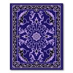 Deep Blue Lilac Floral Medallion Frame Rug