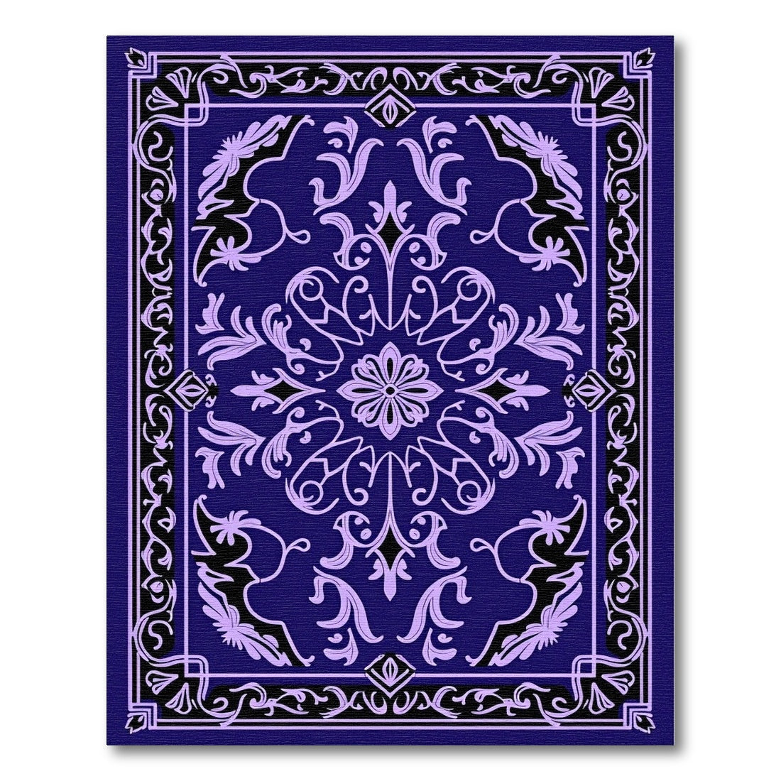 Deep Blue Lilac Floral Medallion Frame Rug
