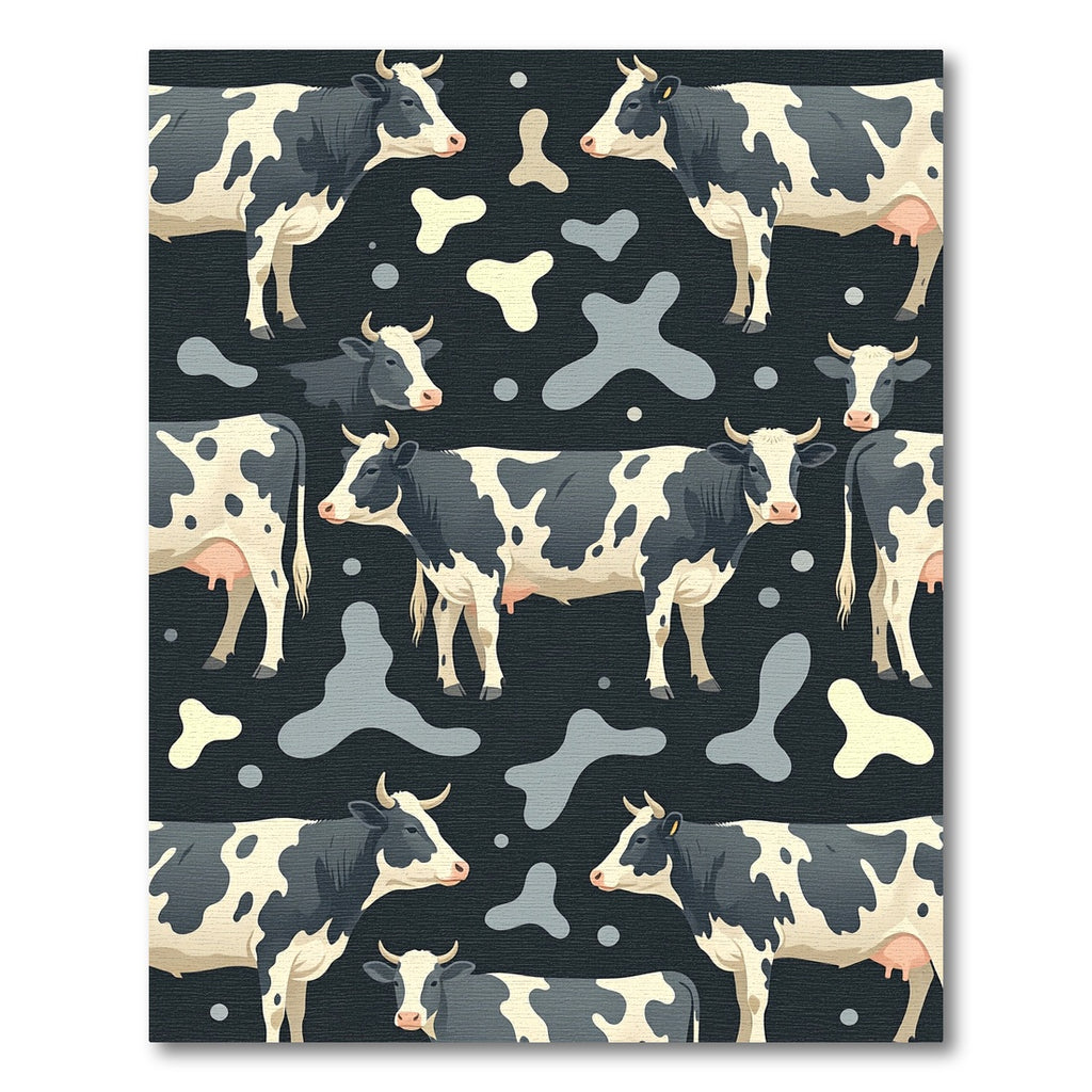 Modern Monochrome Holstein Cow Farm Scene Rug