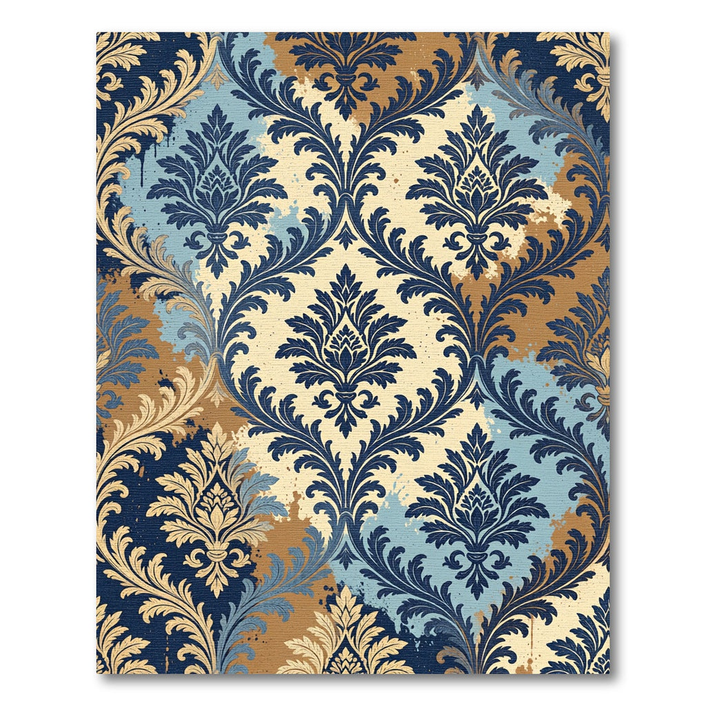 Damask Watercolor Splash Blue Gold Rug