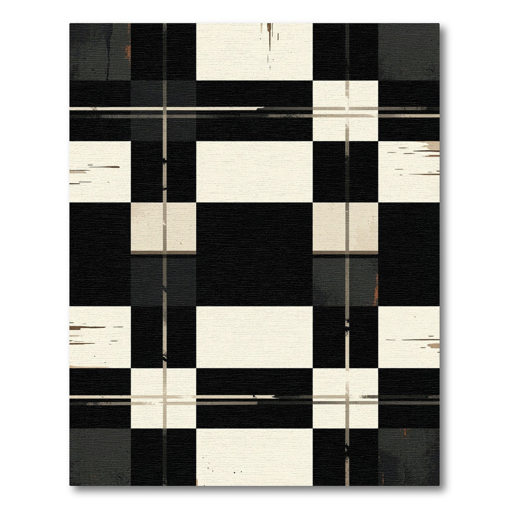 Black Cream Checkered Grunge Plaid Rug