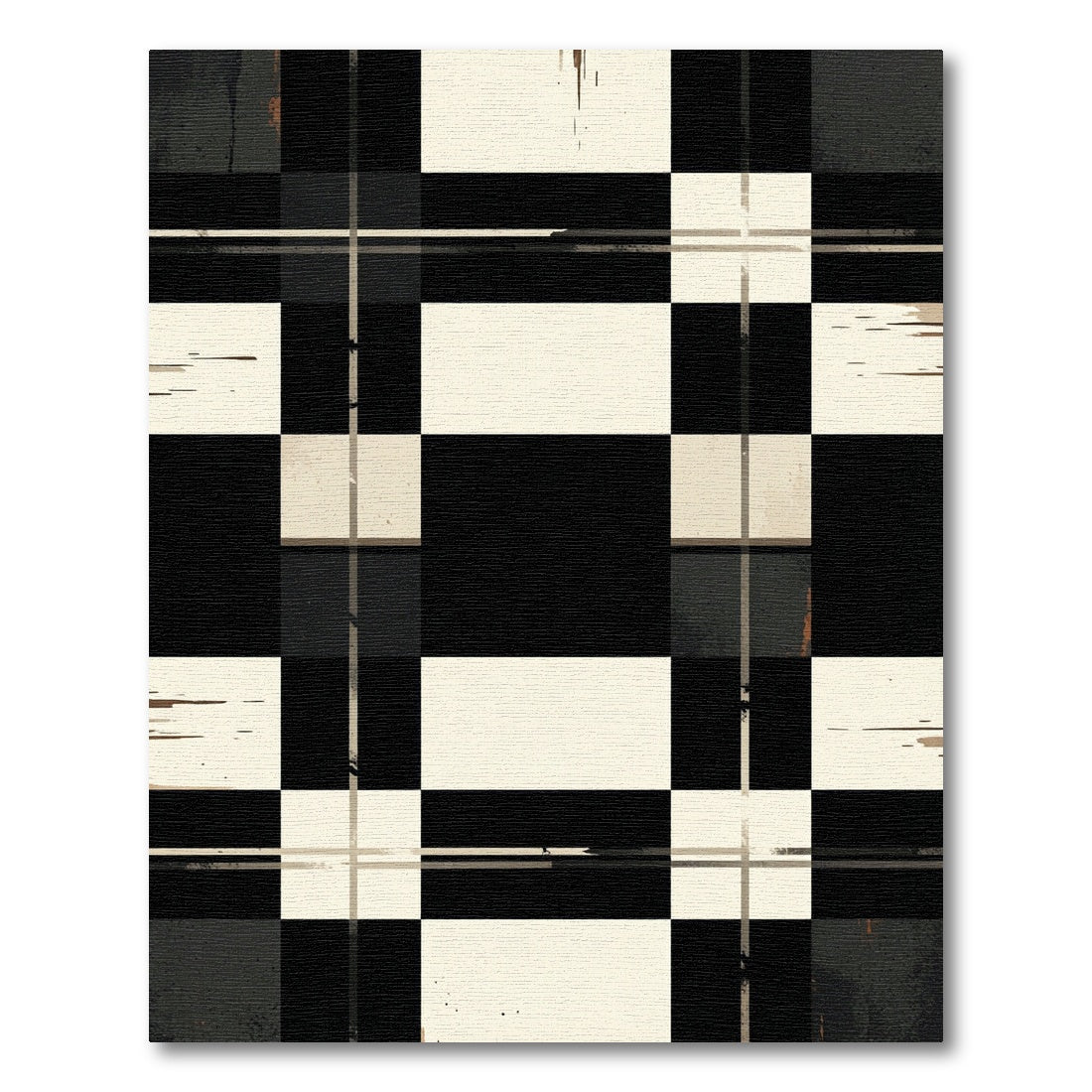 Black Cream Checkered Grunge Plaid Rug