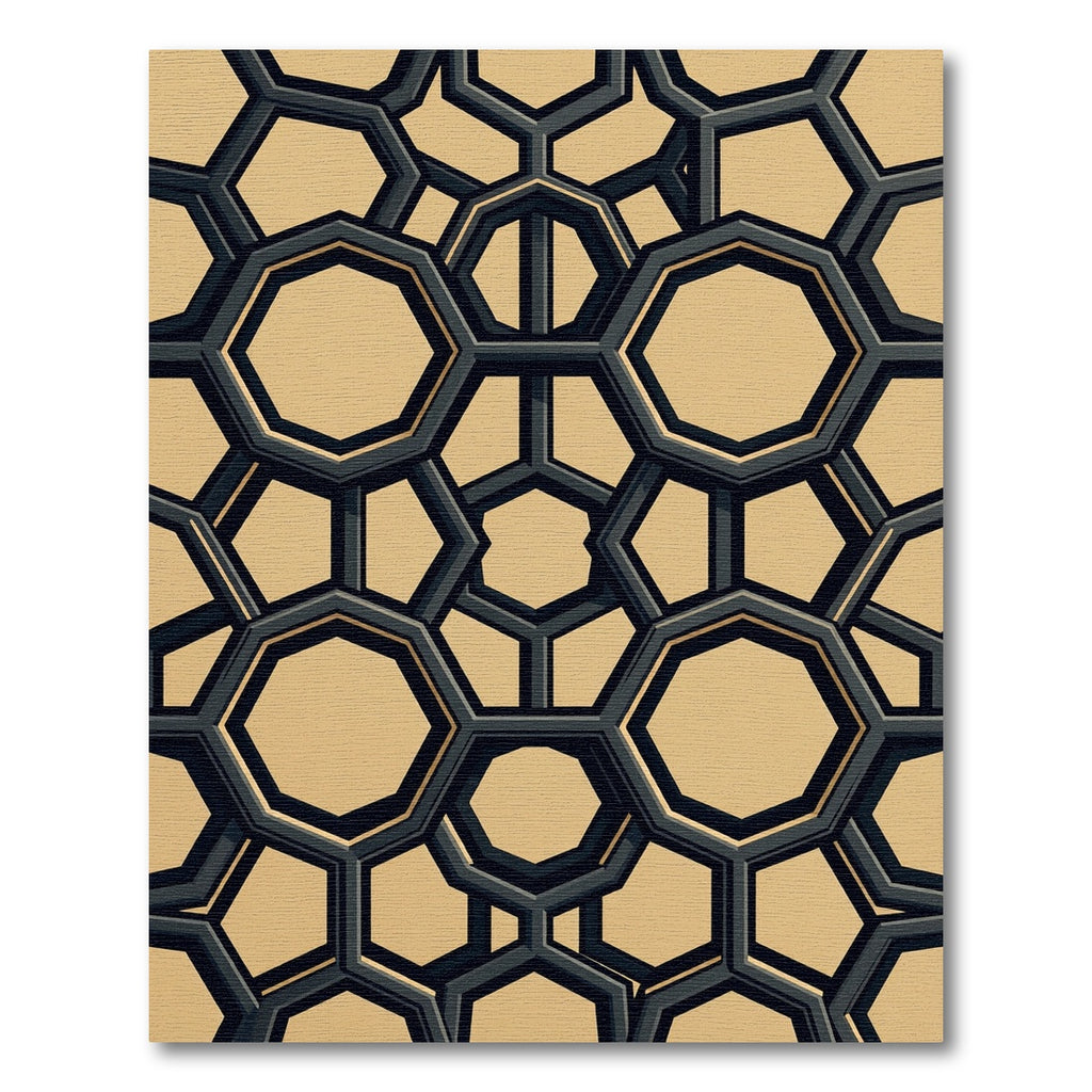 Sophisticated Charcoal Gold Geometric Hexagon Rug