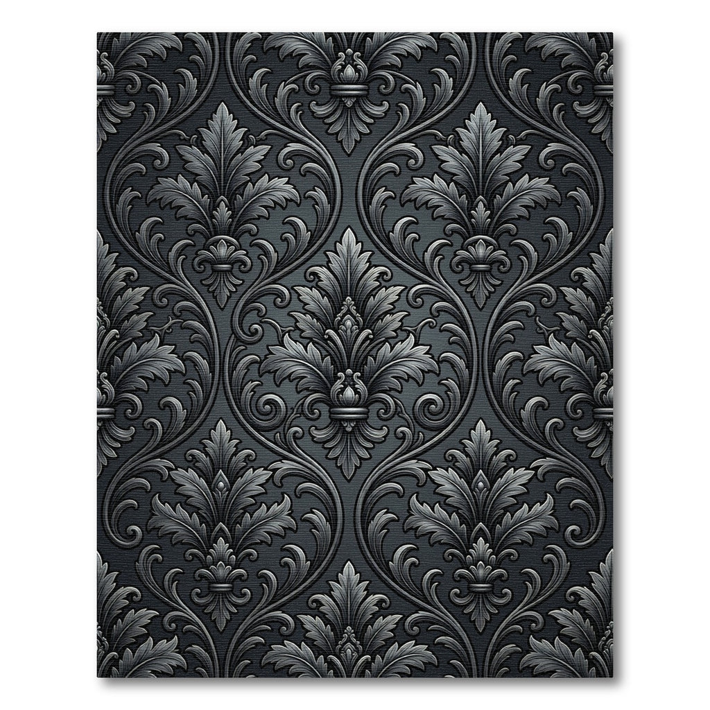 Dark Gray Damask Ornamental Scroll Rug
