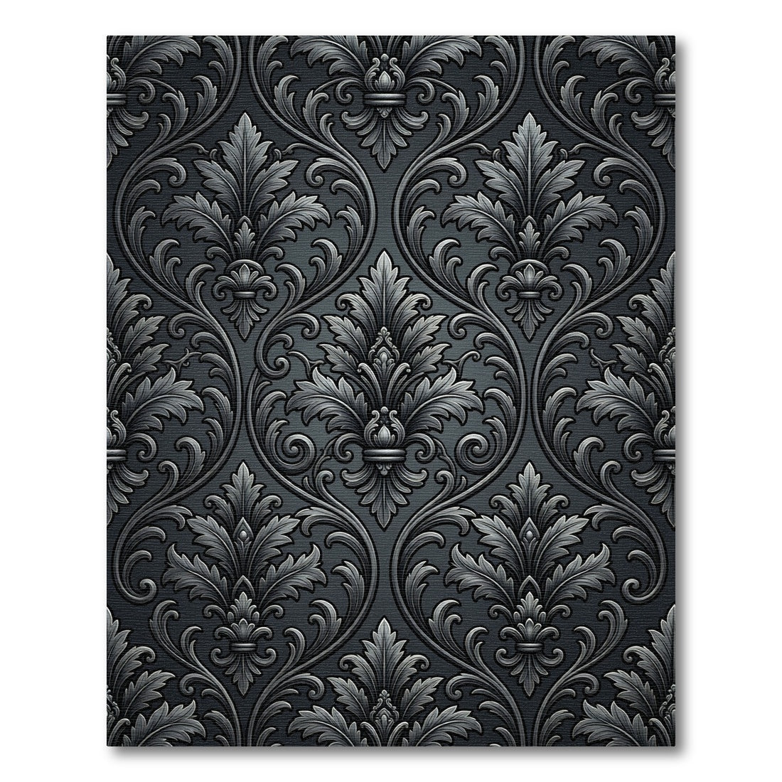Dark Gray Damask Ornamental Scroll Rug