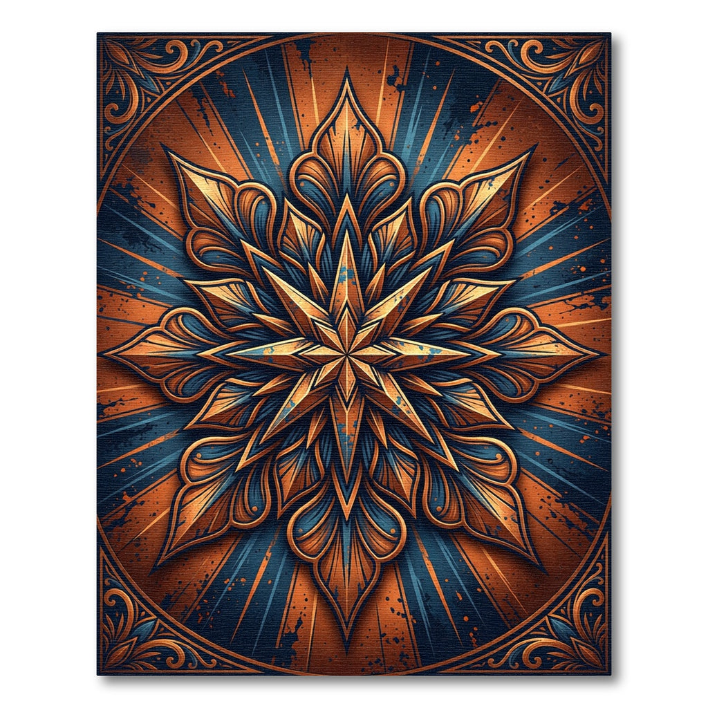 Golden Orange Blue Starburst Medallion Rug