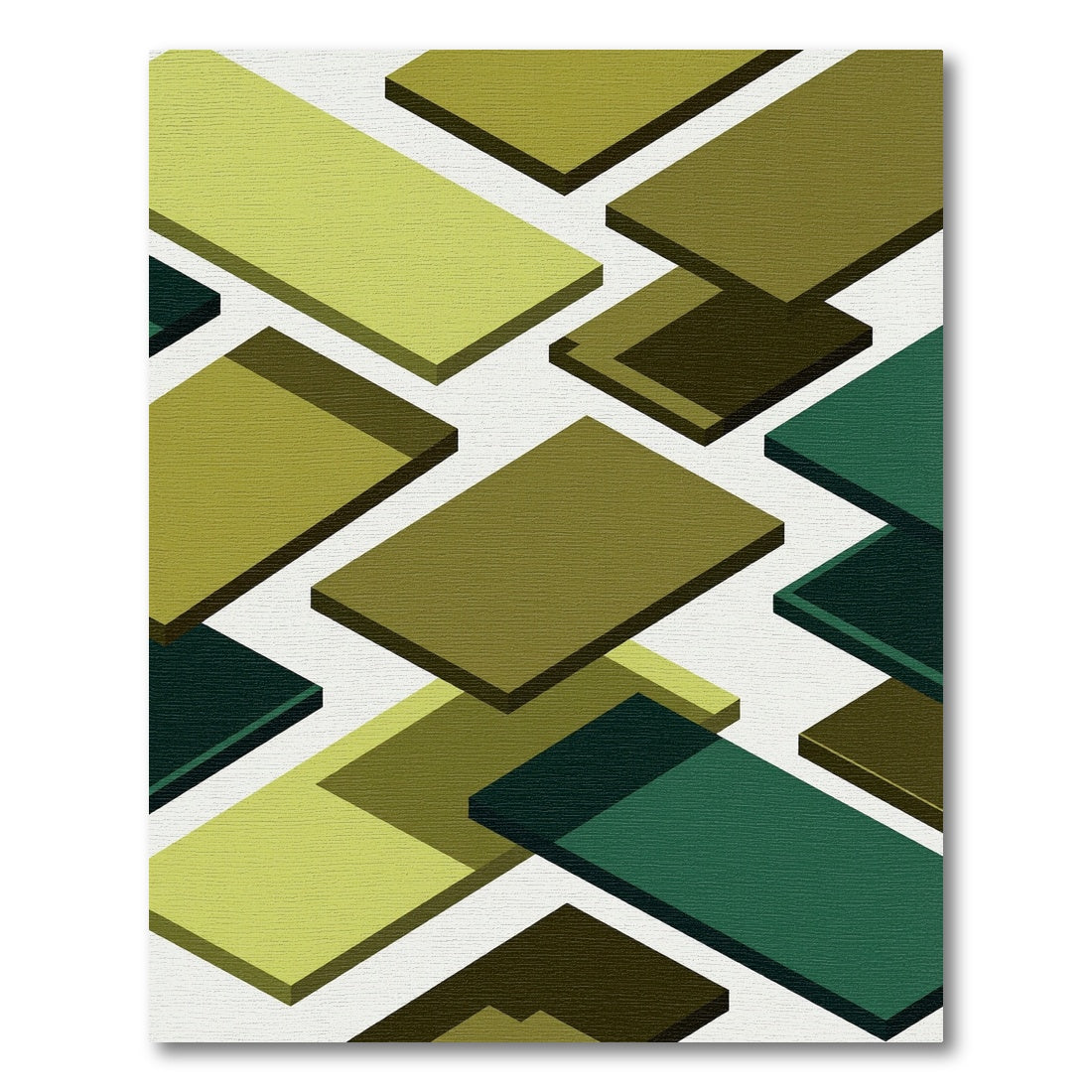 Isometric Green Geometric Blocks Rug