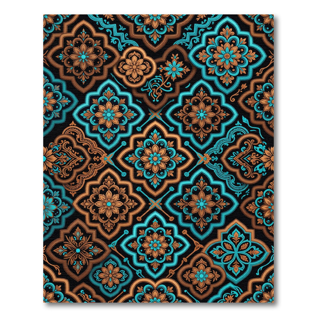 Earthy Teal Floral Damask Medallion Rug