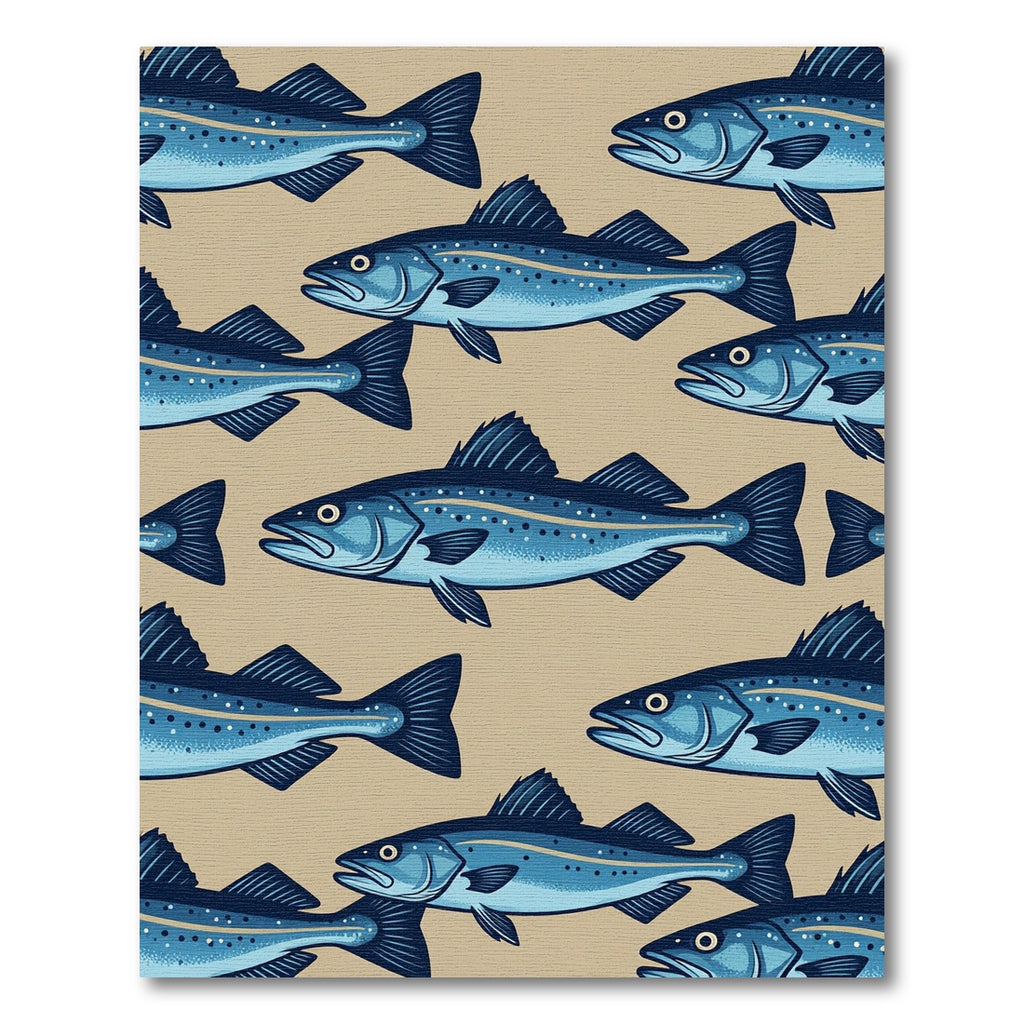 Blue Speckled Saltwater Fish Illustration Rug
