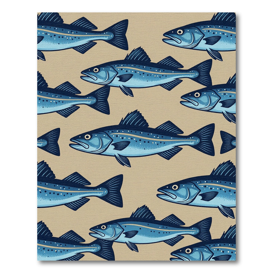 Blue Speckled Saltwater Fish Illustration Rug