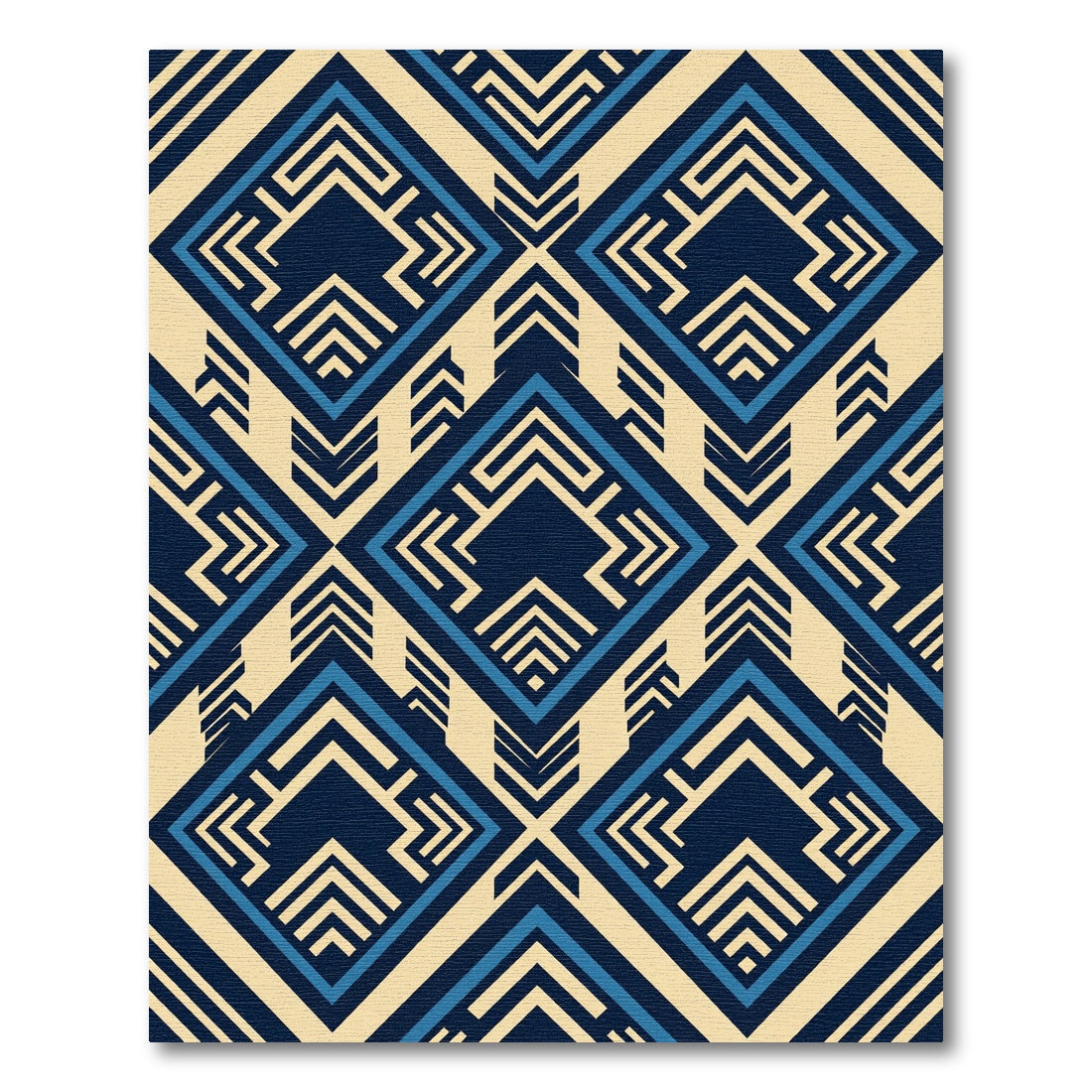 Geometric Navy and Blue Angular Diamond Rug