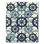 Navy Blue Ship Wheel Waves Rug