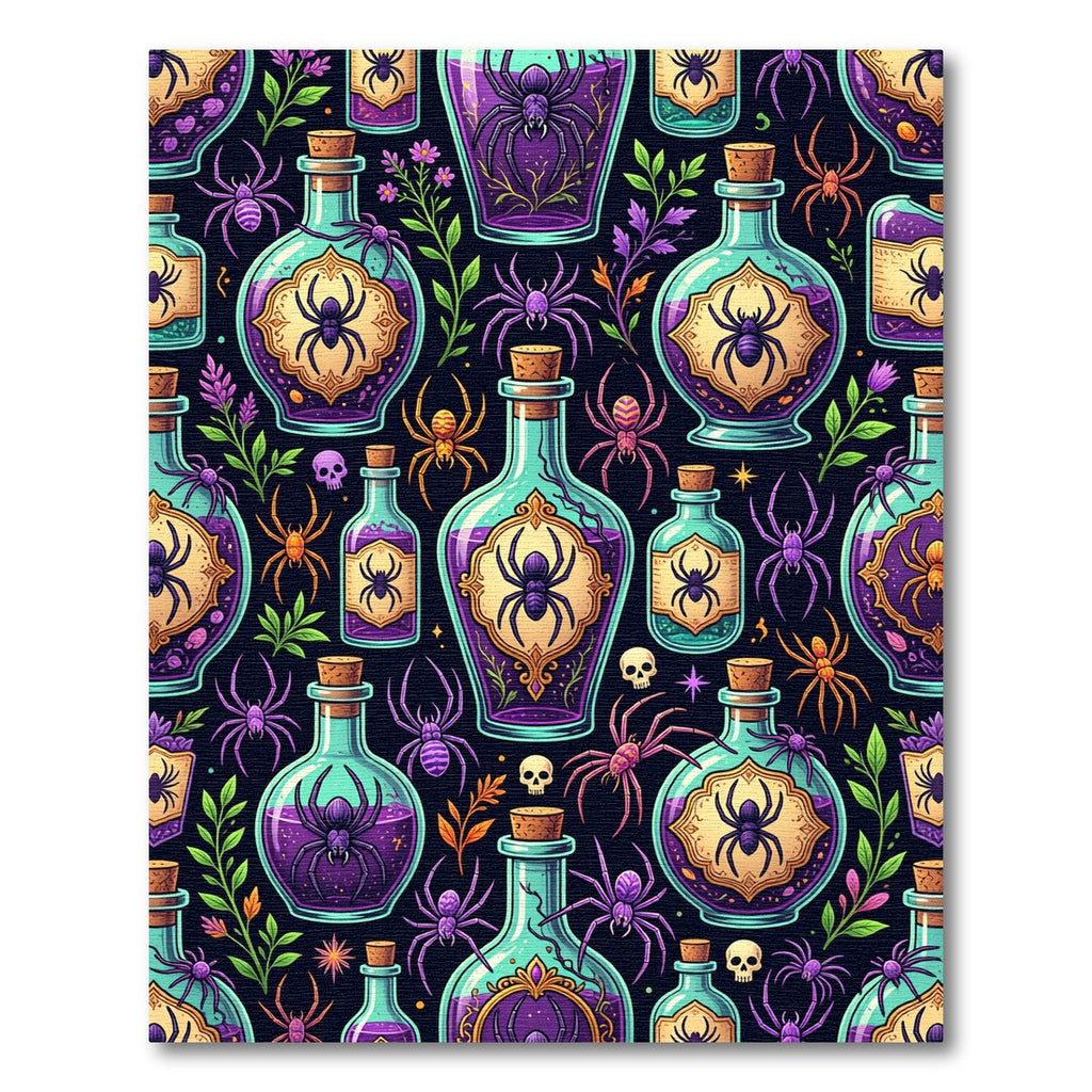 Spooky Purple Spider Potion Halloween Illustration Rug