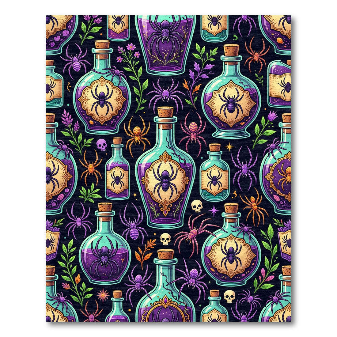 Spooky Purple Spider Potion Halloween Illustration Rug