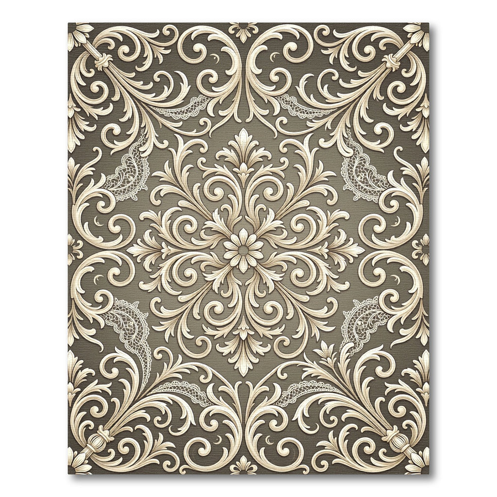 Ornate Beige Scrollwork Lace Rug
