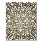 Ornate Beige Scrollwork Lace Rug