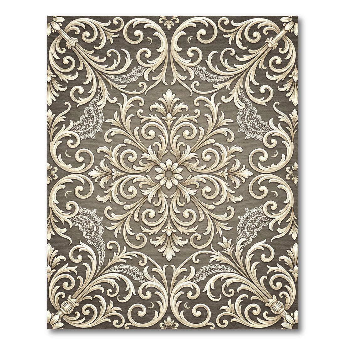 Ornate Beige Scrollwork Lace Rug
