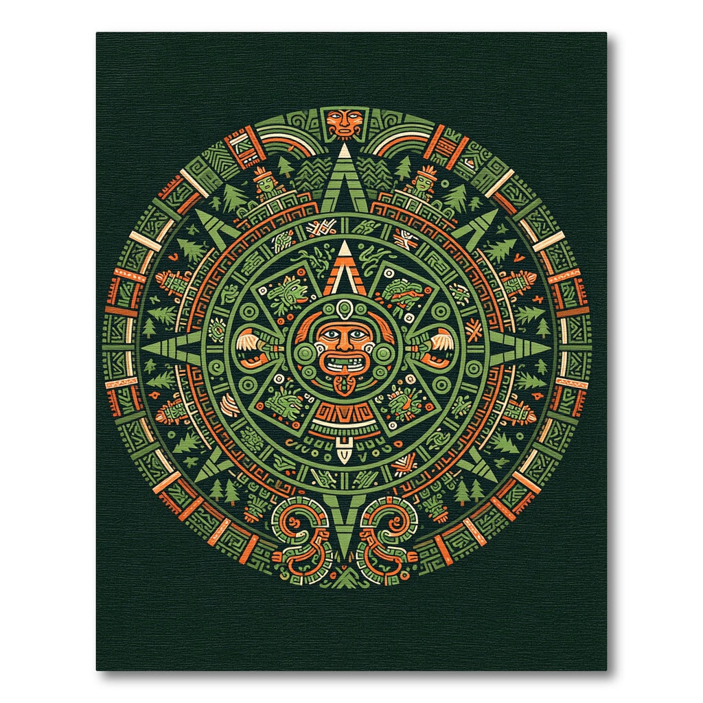 Ancient Sun Stone Green Orange Circle Rug