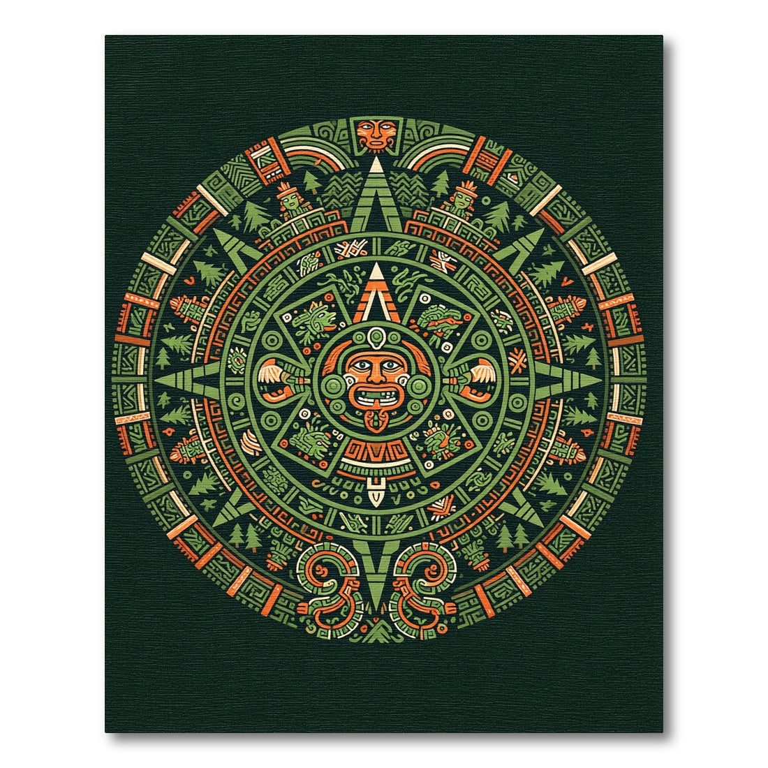 Ancient Sun Stone Green Orange Circle Rug