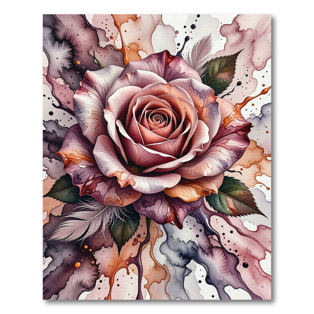 Ethereal Rose Watercolor Splash Feathers Rug