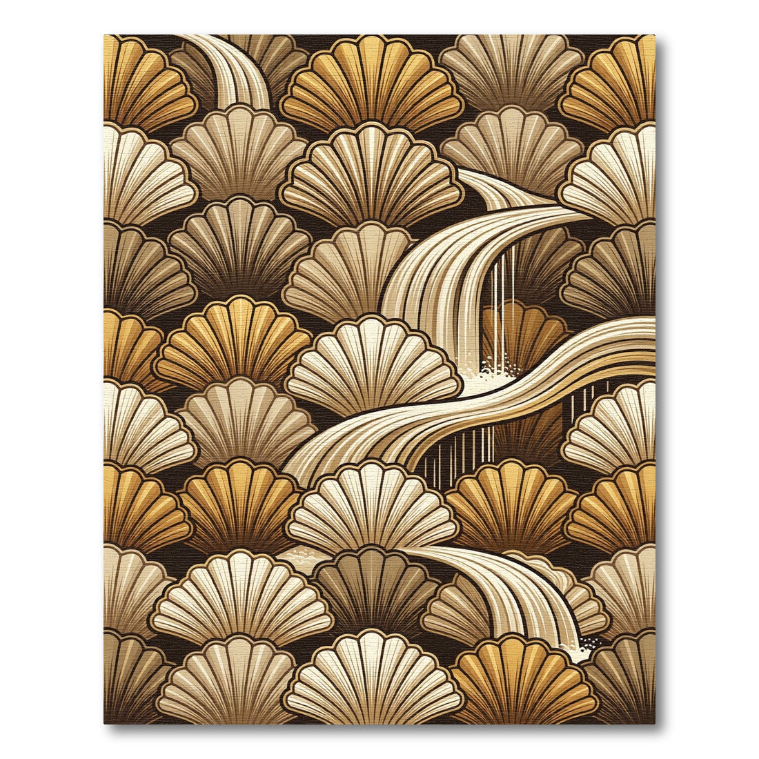 Golden Shell Waterfall Art Deco Rug