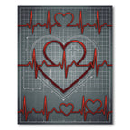 Red Electrocardiogram Heart Blueprint Rug
