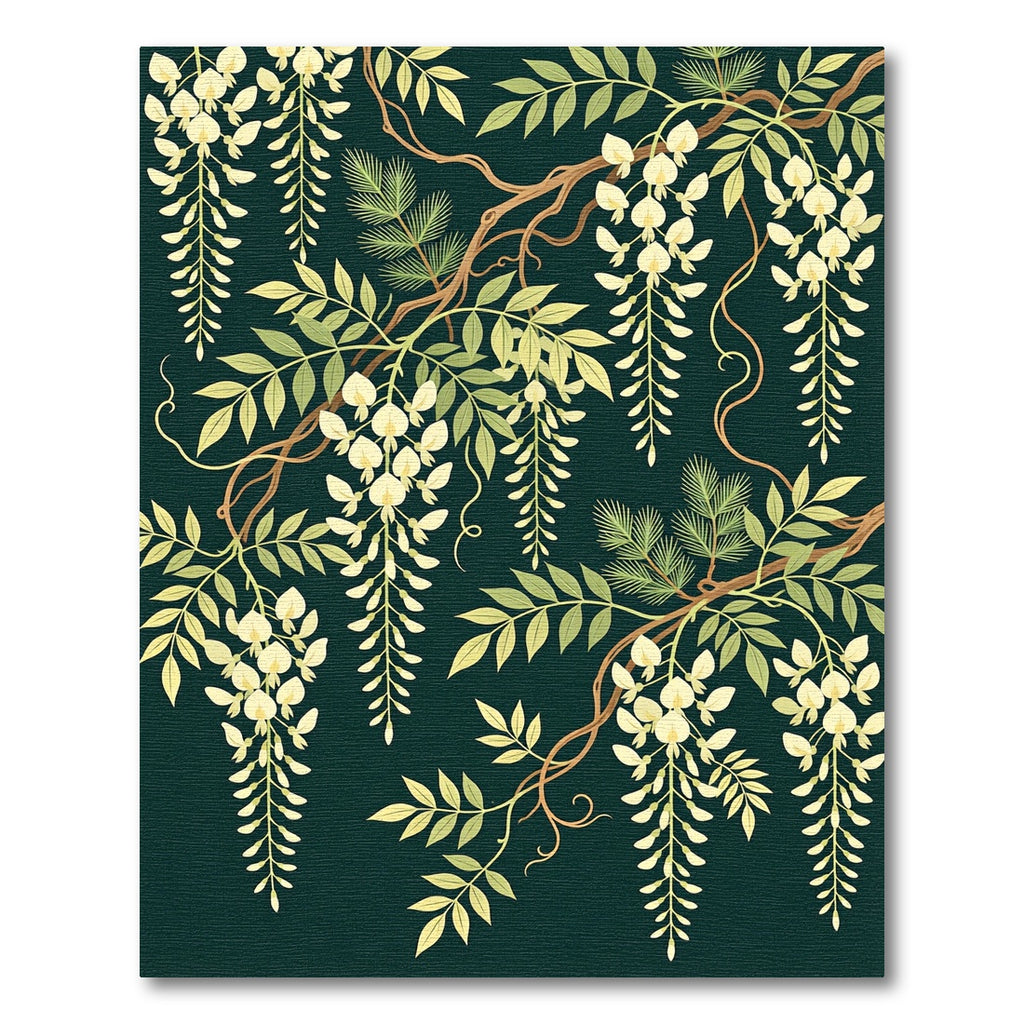 Cream Wisteria Vine Emerald Background Rug