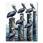 Coastal Pelican Perch Art Illustration Rug
