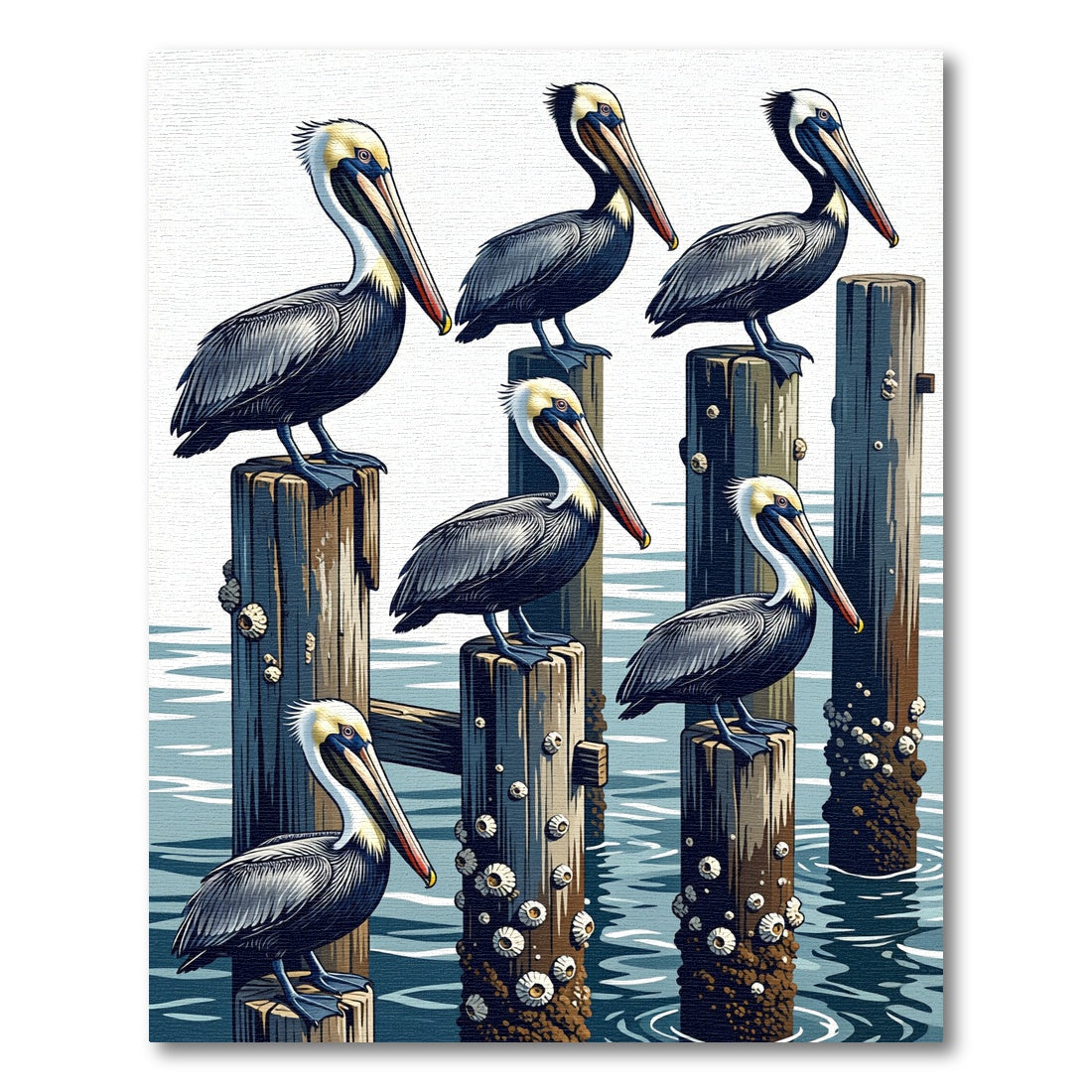 Coastal Pelican Perch Art Illustration Rug