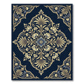 Elegant Navy Blue Golden Floral Medallion Rug