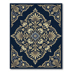Elegant Navy Blue Golden Floral Medallion Rug