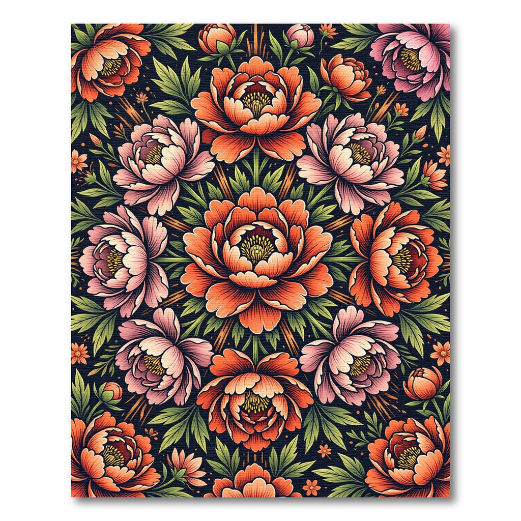 Vibrant Orange Peony Mandala Floral Rug