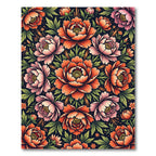 Vibrant Orange Peony Mandala Floral Rug