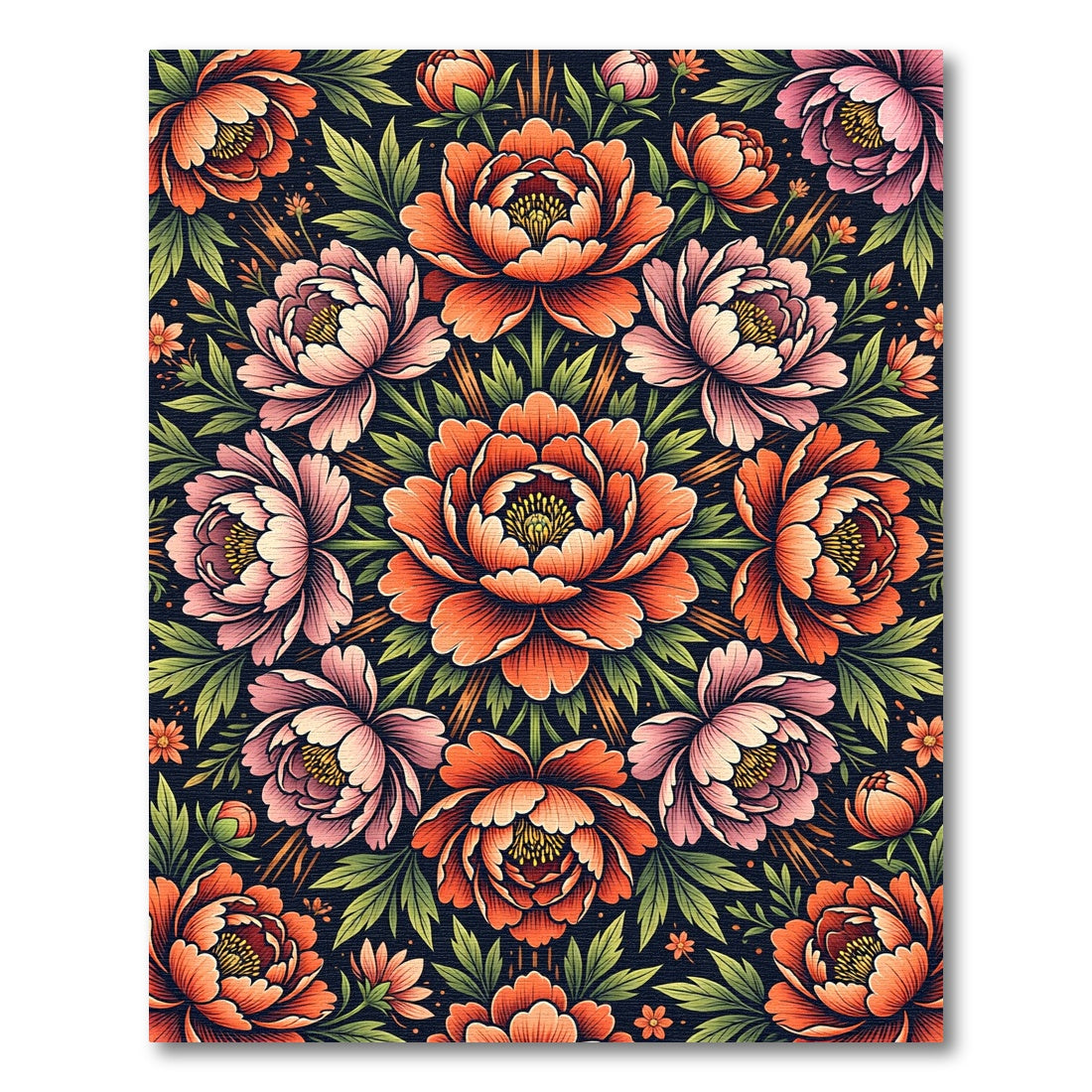 Vibrant Orange Peony Mandala Floral Rug