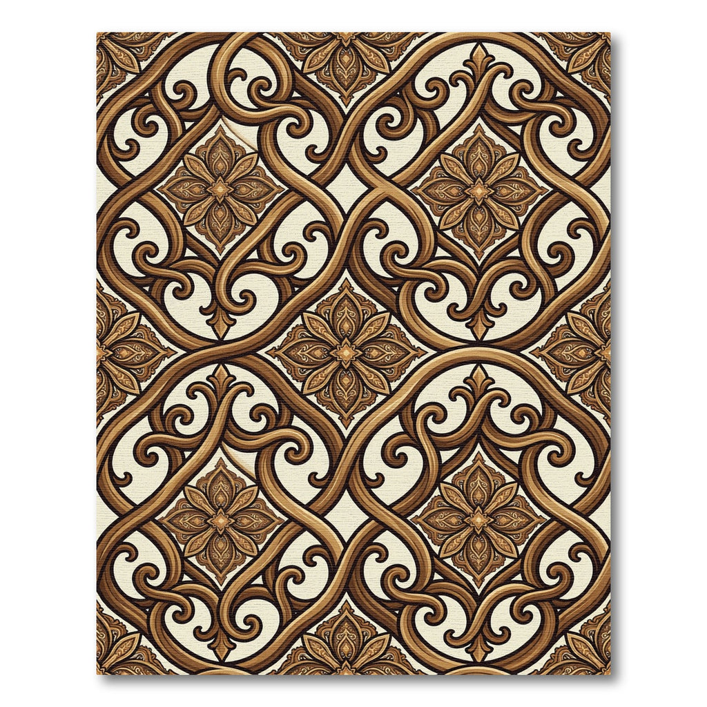 Ornate Brown Interlocking Floral Rug
