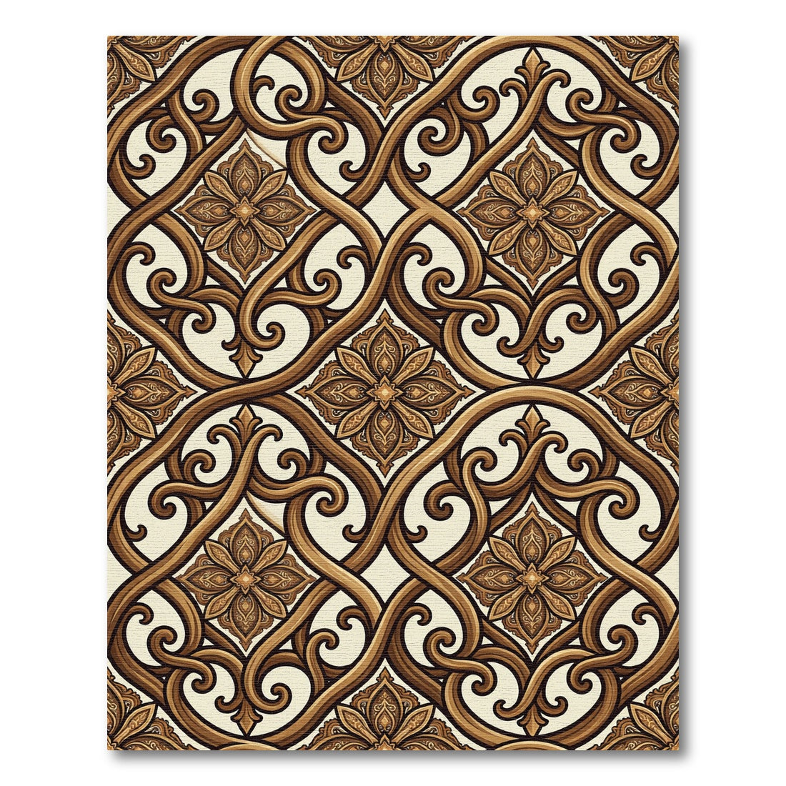 Ornate Brown Interlocking Floral Rug