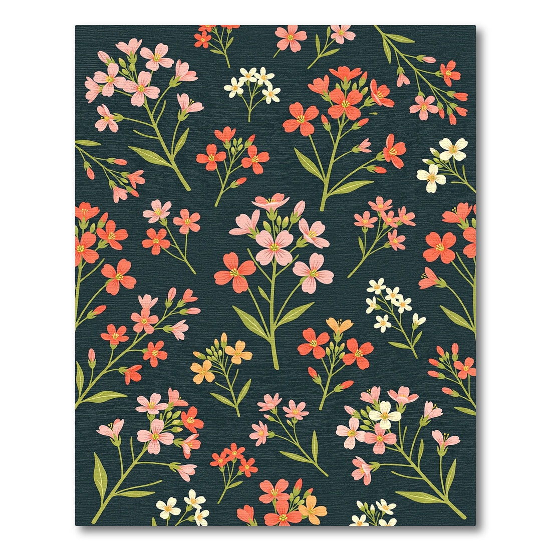 Coral Pink White Floral Branches Rug