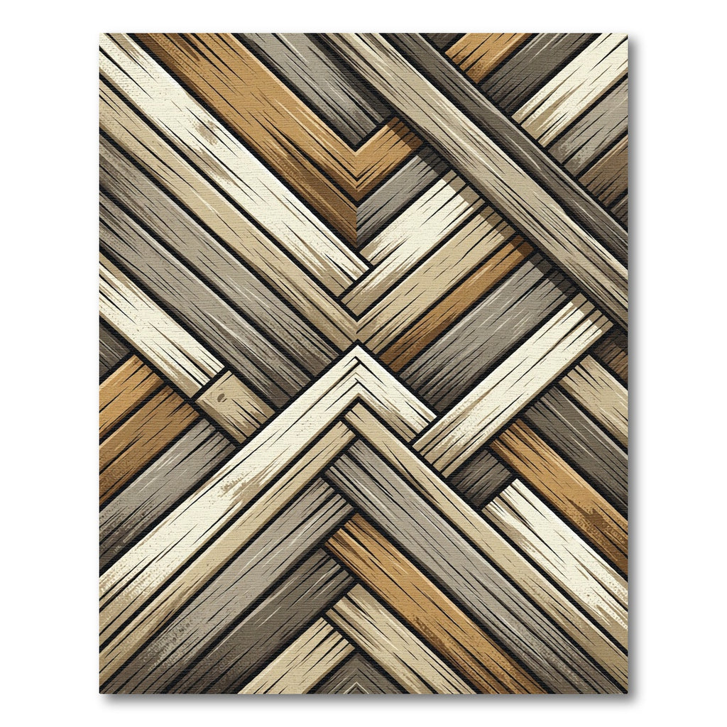 Wood Plank Interlocking Geometric Rug