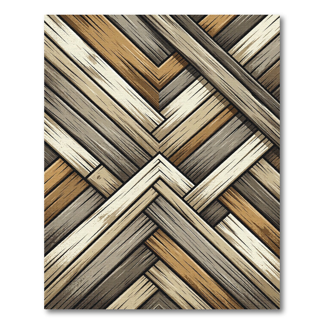 Wood Plank Interlocking Geometric Rug