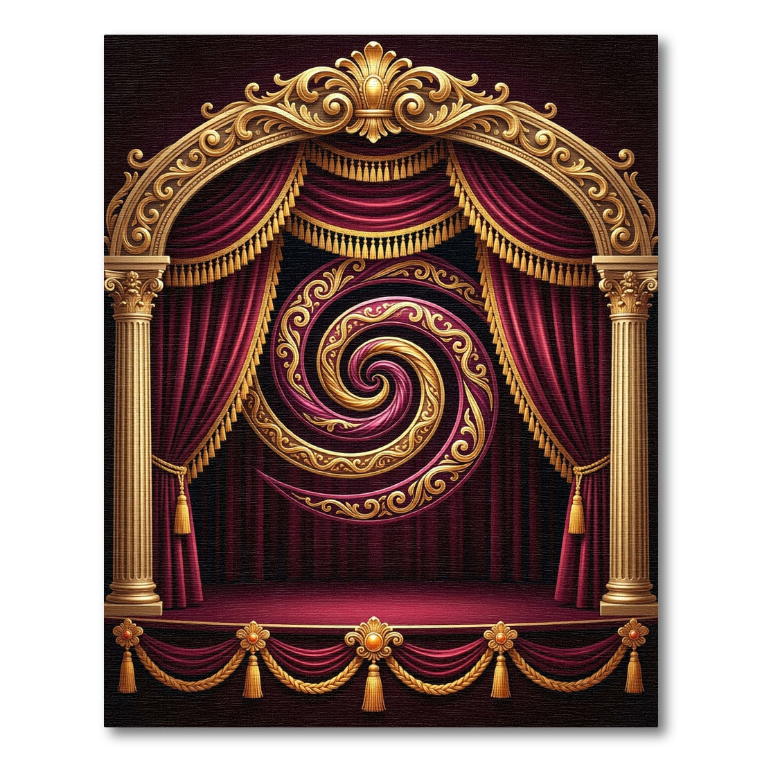 Crimson Gold Ornate Swirl Rug