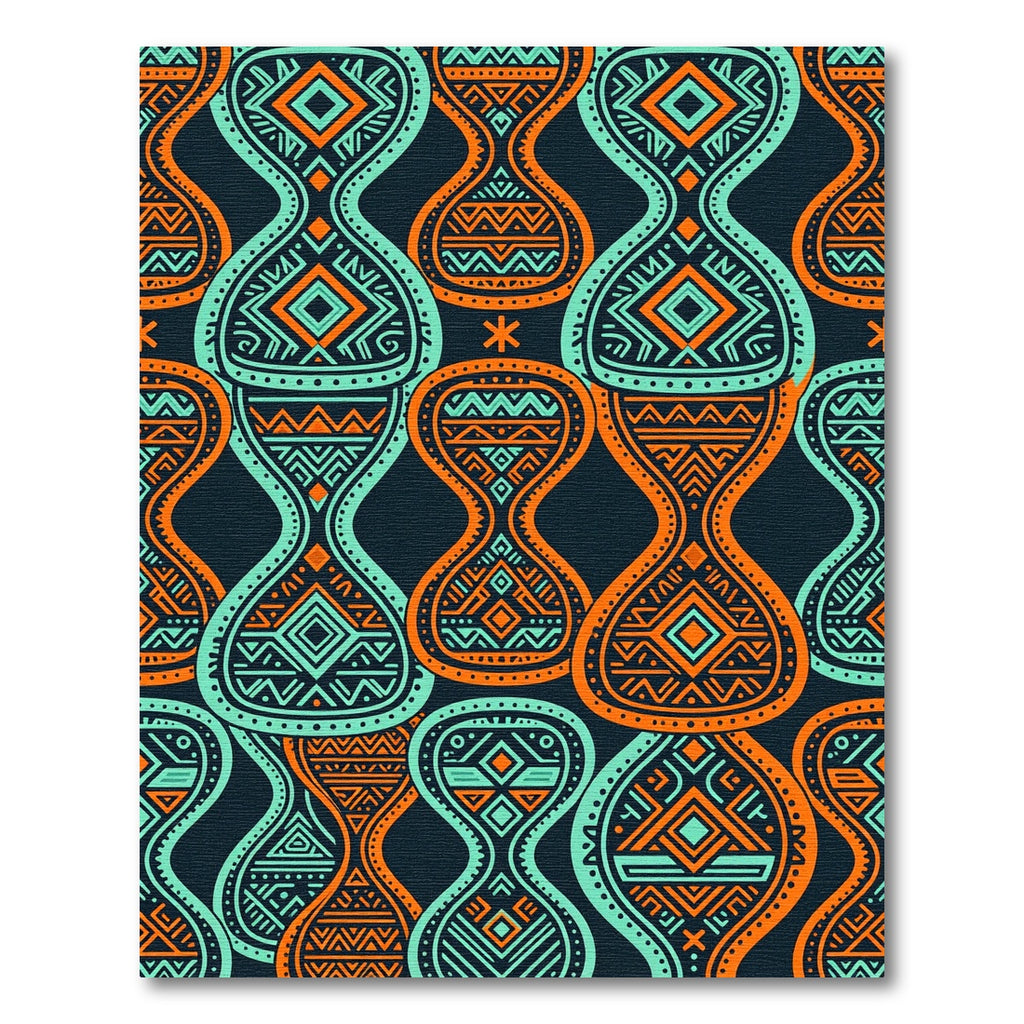 Teal and Orange Geometric Tribal Art Rug