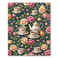 Tea Party Rose Botanical Forest Green Rug