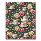 Tea Party Rose Botanical Forest Green Rug