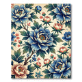 Botanical Blue Peony Floral Tapestry Rug
