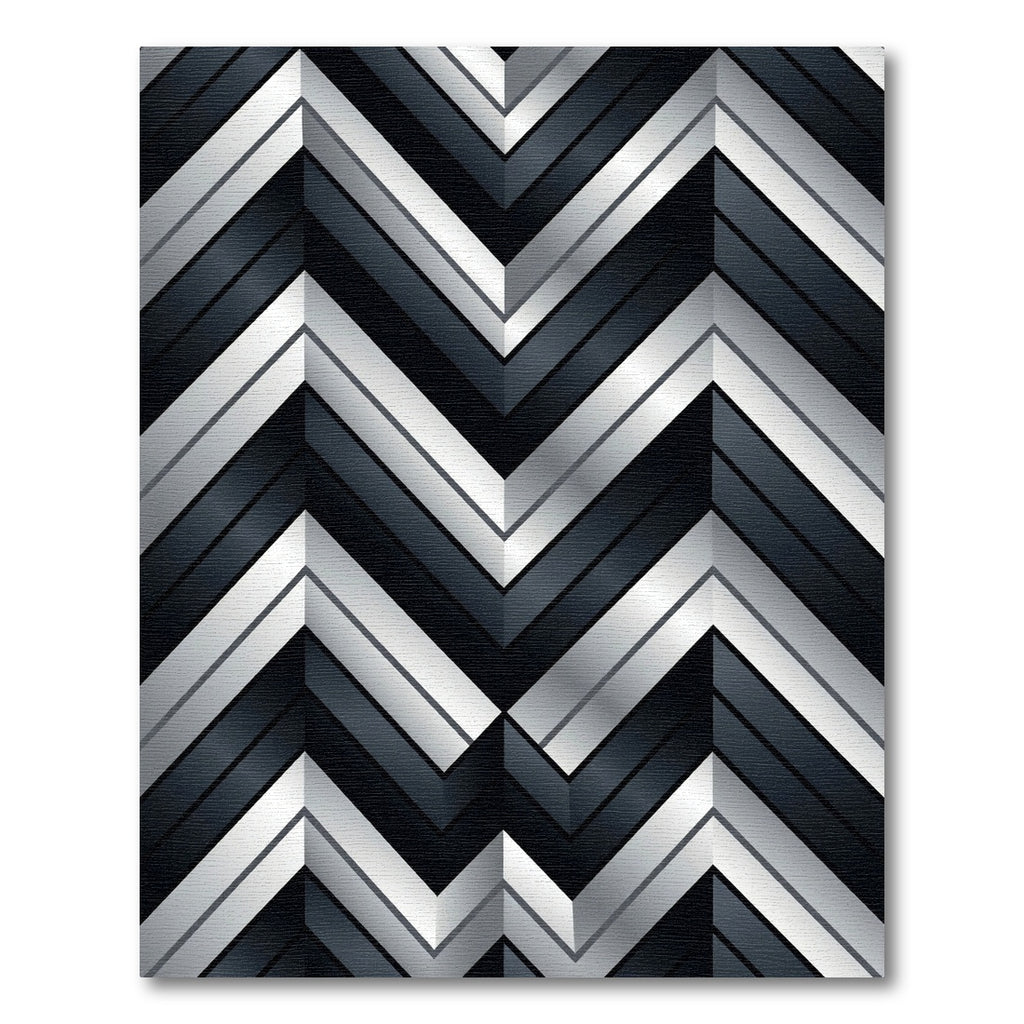 Metallic Silver and Black Geometric Chevron Rug